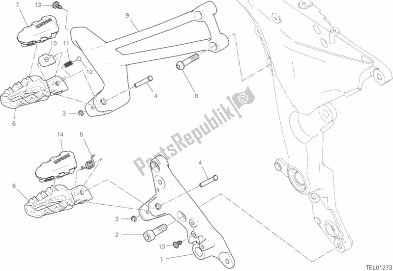 All parts for the Footrests, Right of the Ducati Multistrada 950 S SW Brasil 2020